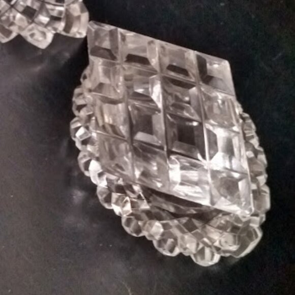 Antique Lead Crystal  Boat Shape Waffle Open Salt and Pepper Set - Picture 9 of 11